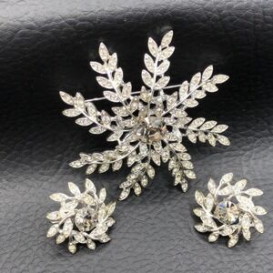 Vtg Sarah Coventry Brooch Earrings 1963 Evening Snowflake Rhinestone Demi Parure